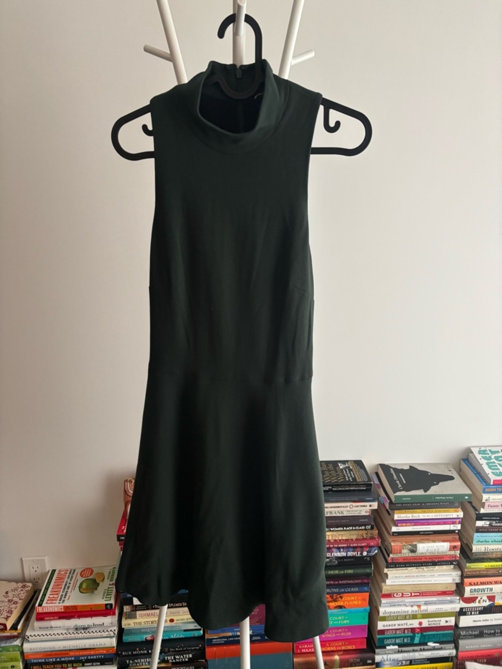 Sleeveless Mock Neck Dark Green Dress